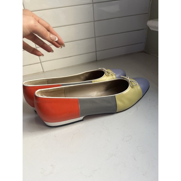 Ferragamo Multicolored Purple Green Gray Red Color Block Bow Ballet Flats WM 7.5 - Picture 4 of 10